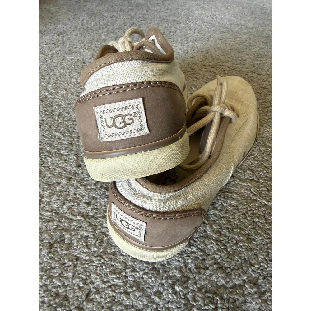 UGG Australia Chivon Oatmeal Linen Tan Suede Lace Up Sneakers 1002641 Womens 7